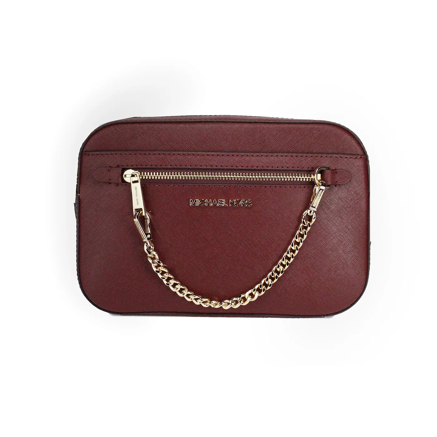 Michael Kors Women's Jet Set East West Large Dark Cherry Leather Zip Chain Crossbody Bag