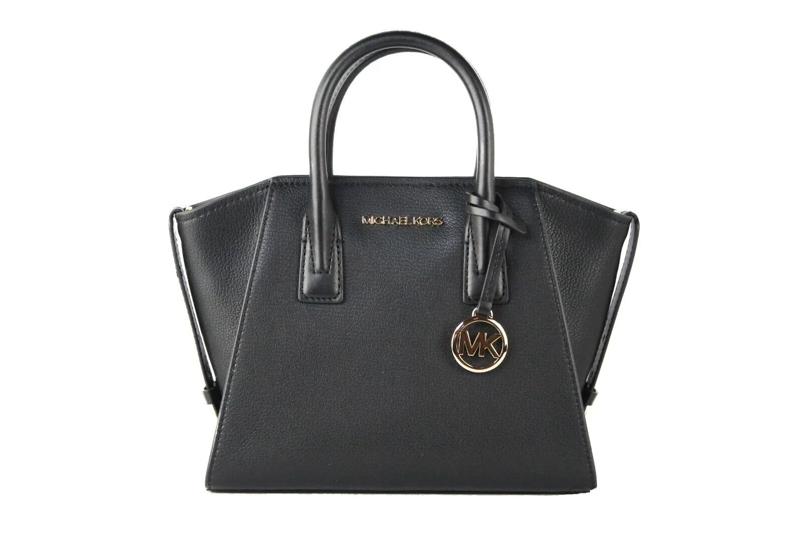 Michael Kors Women's Avril Small Black Pebble Leather Top Zip Satchel Crossbody Bag