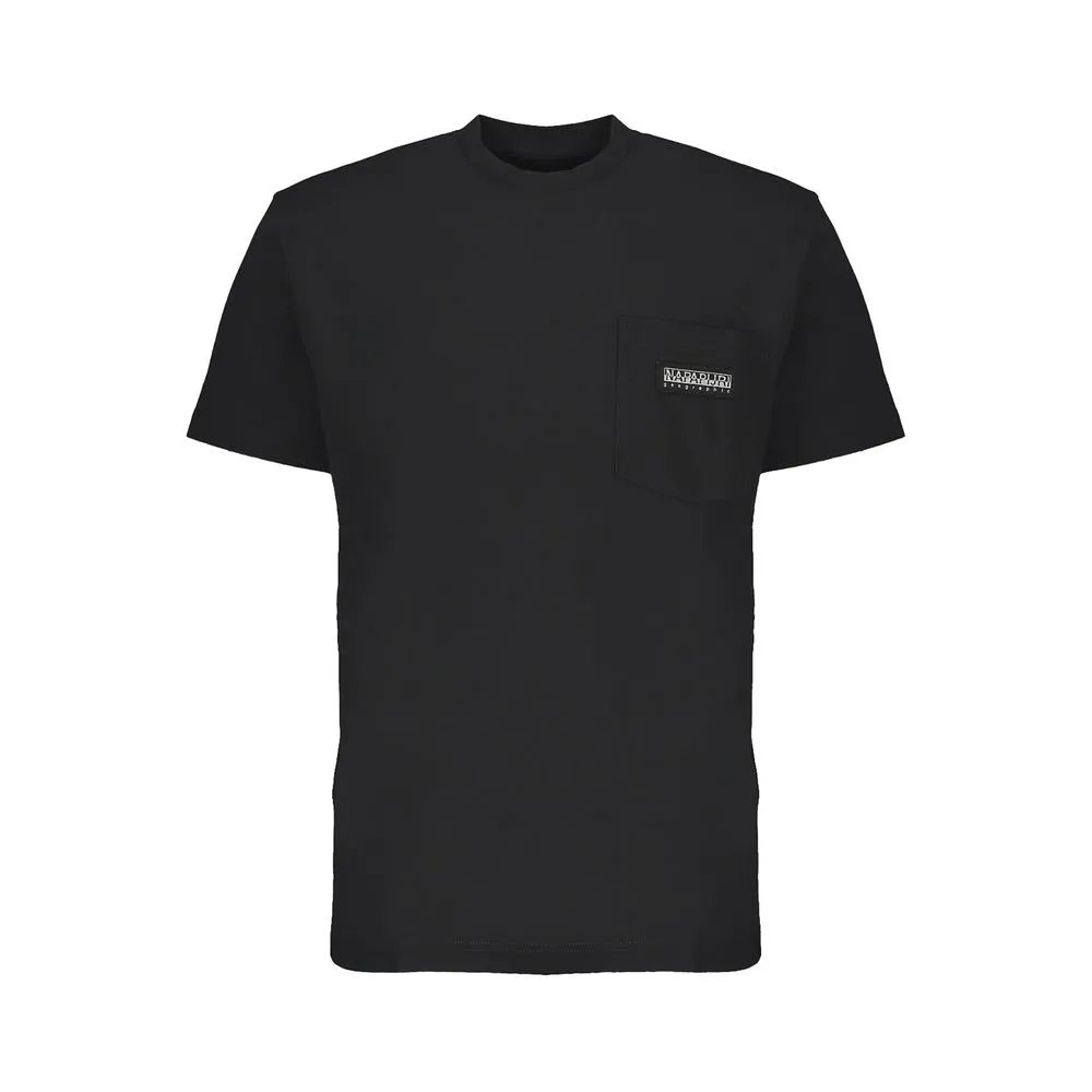 Napapijri Men's Sleek Black Cotton Crew Neck Tee with Pocket