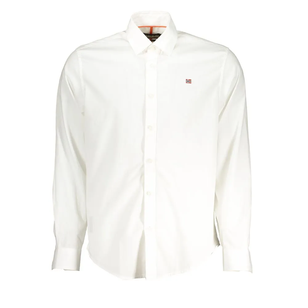 Napapijri Men's Elegant White Cotton Long-Sleeved Shirt