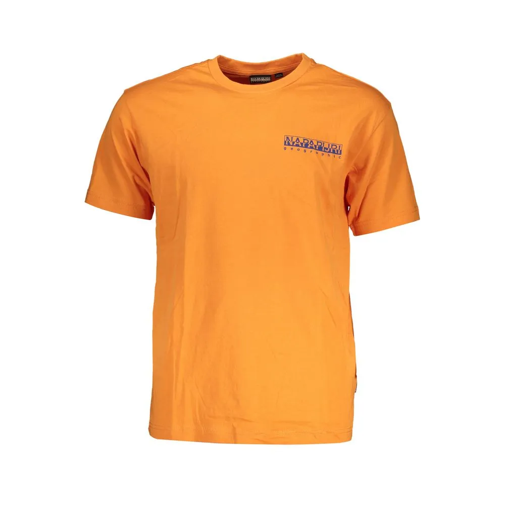Napapijri Men's Vibrant Orange Crew Neck Cotton Tee