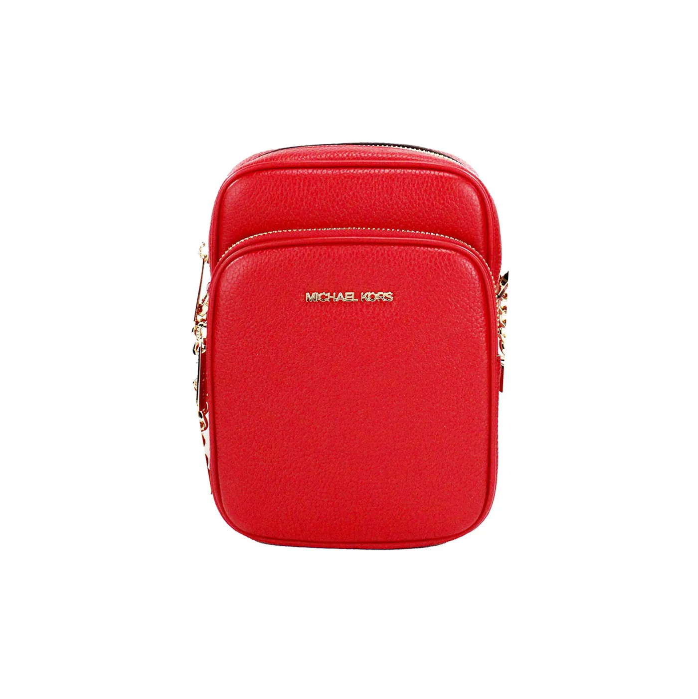 Michael Kors Women's Jet Set Bright Red Pebbled Leather North South Chain Crossbody Bag