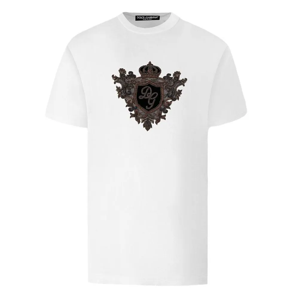 Dolce & Gabbana Men's Elegant White Cotton Logo Tee