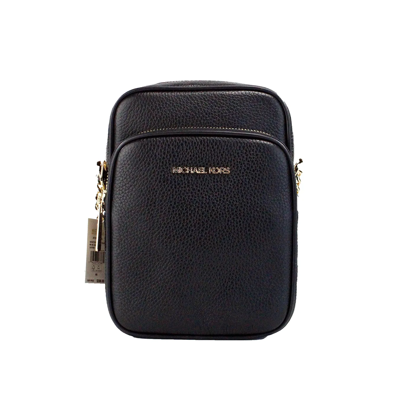 Michael Kors Women's Flight Black Pebbled Leather North South Chain Crossbody Bag