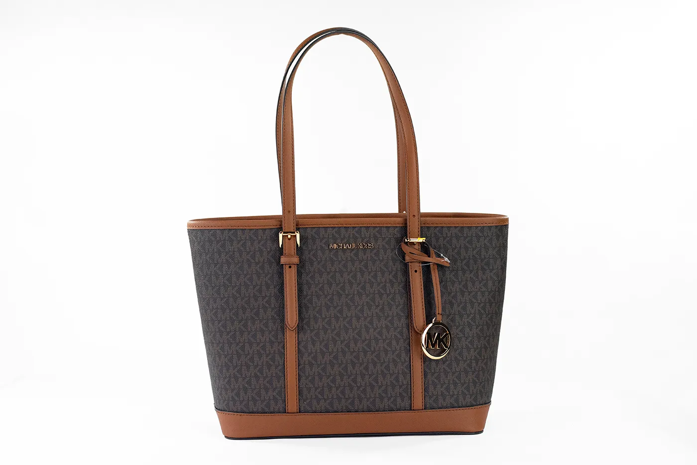 Michael Kors Women's Jet Set Travel Small Brown PVC Shoulder Tote Handbag Bag Purse