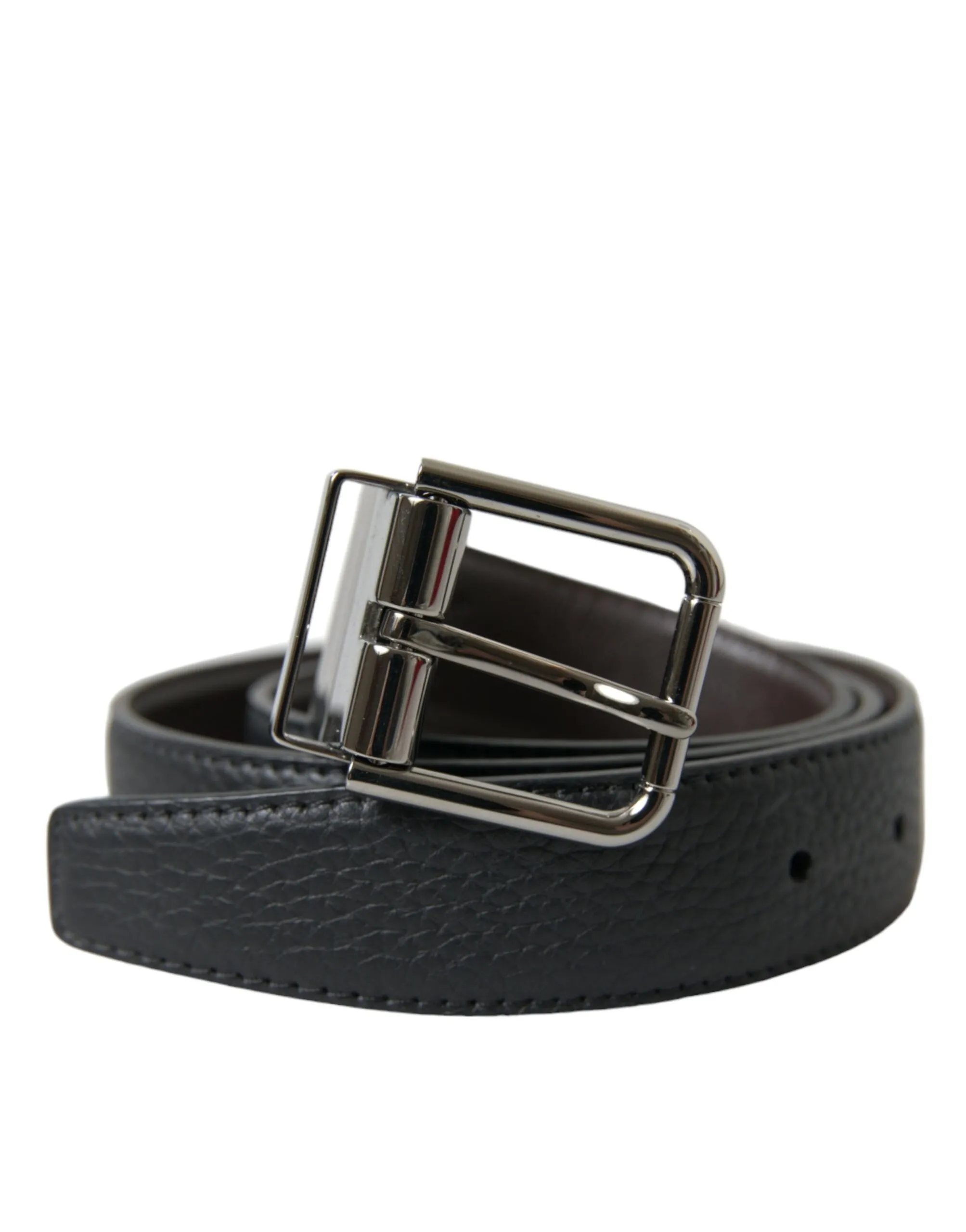 Dolce & Gabbana Men's Elegant Black Leather Belt with Metal Buckle