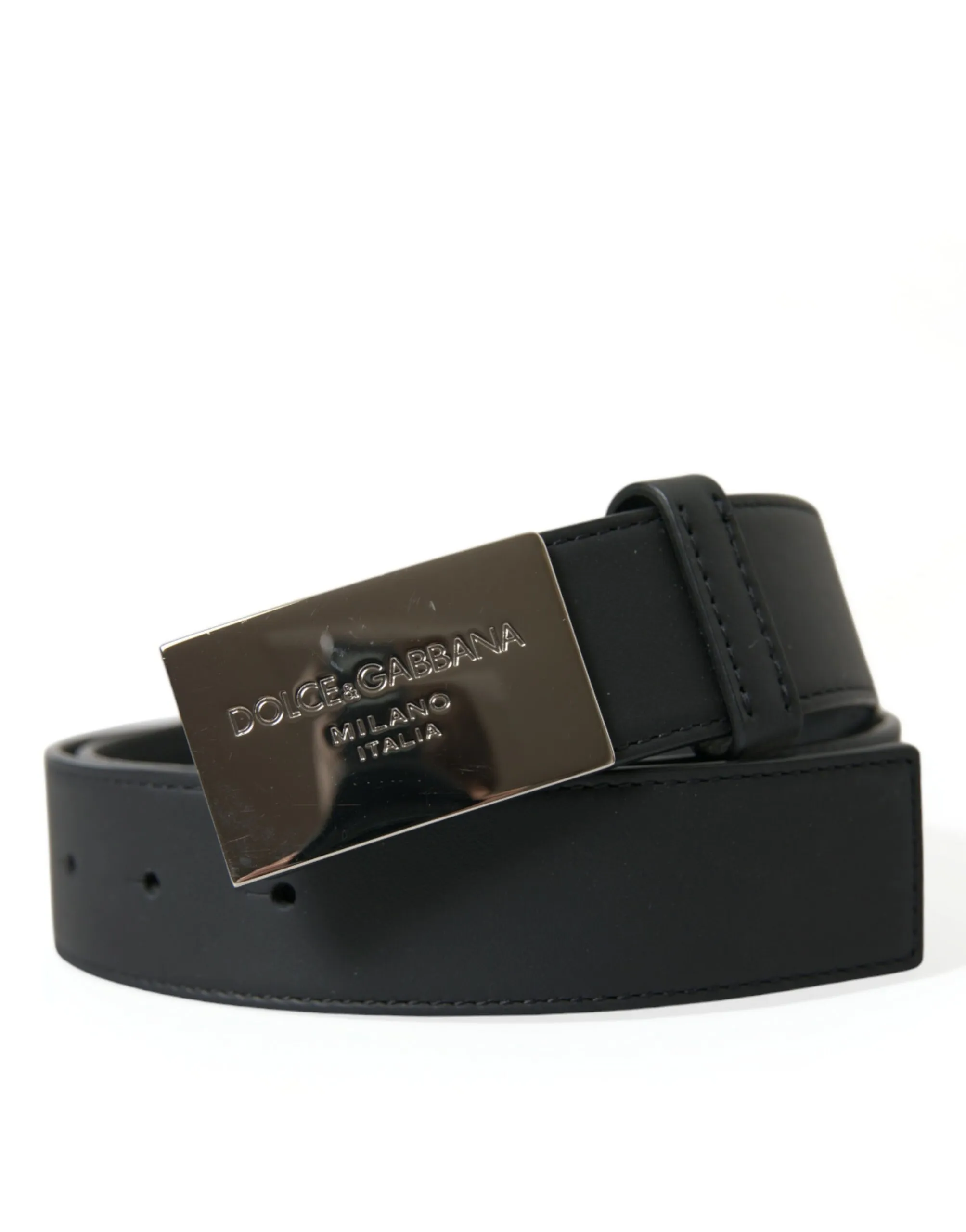 Dolce & Gabbana Men's Elegant Black Leather Belt with Metal Buckle