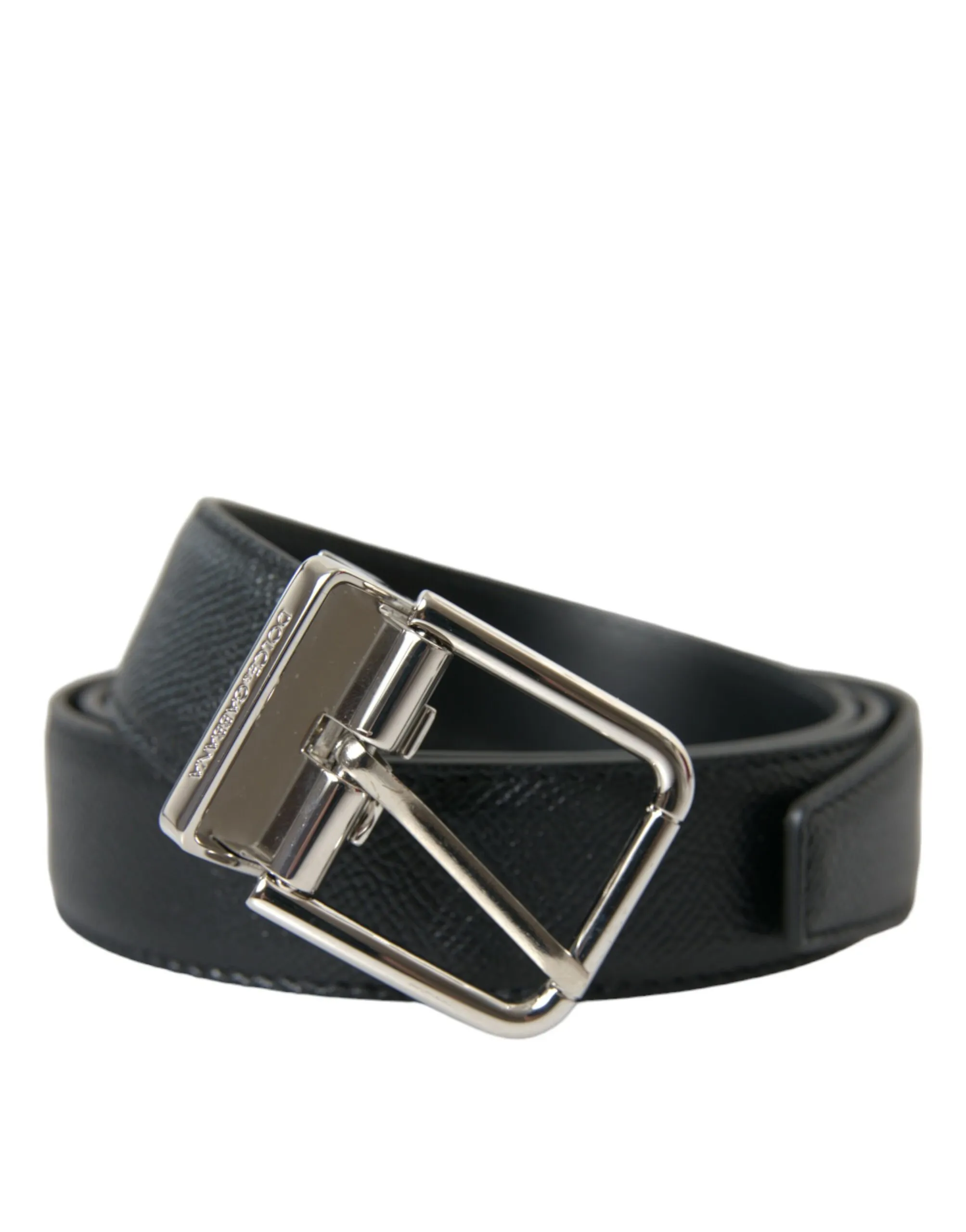 Dolce & Gabbana Men's Sleek Black Calf Leather Belt with Metal Buckle
