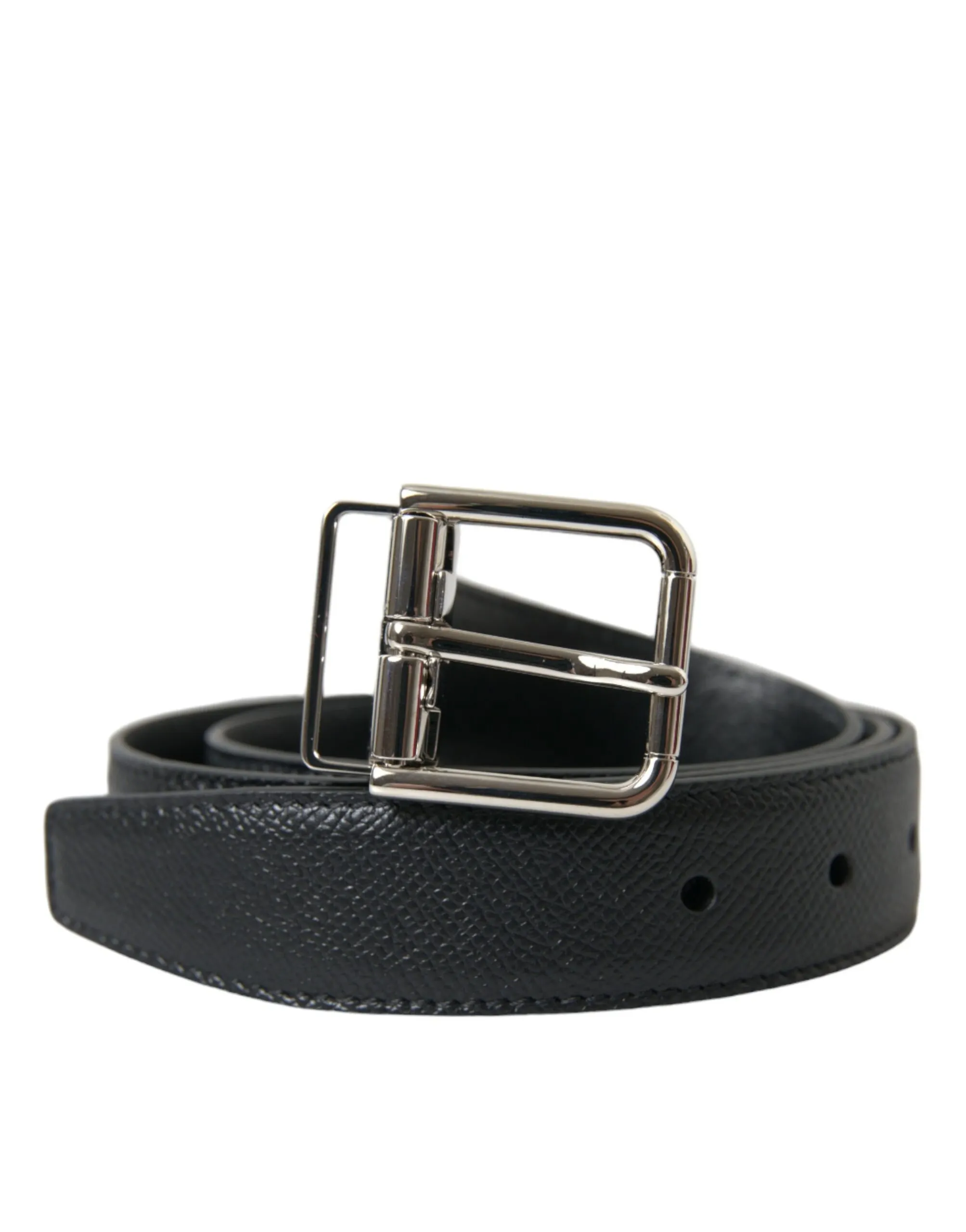 Dolce & Gabbana Men's Elegant Black Leather Belt with Metal Buckle