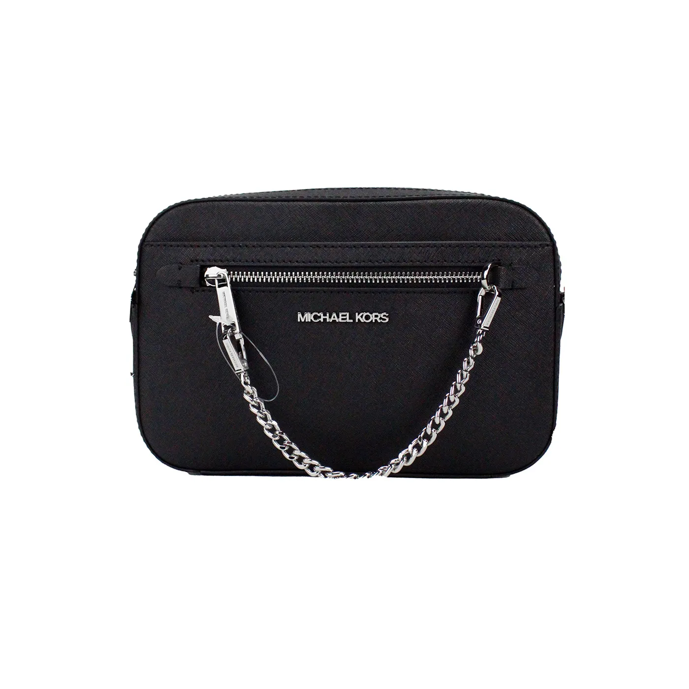 Michael Kors Women's Jet Set East West Large Black Leather Zip Chain Crossbody Bag