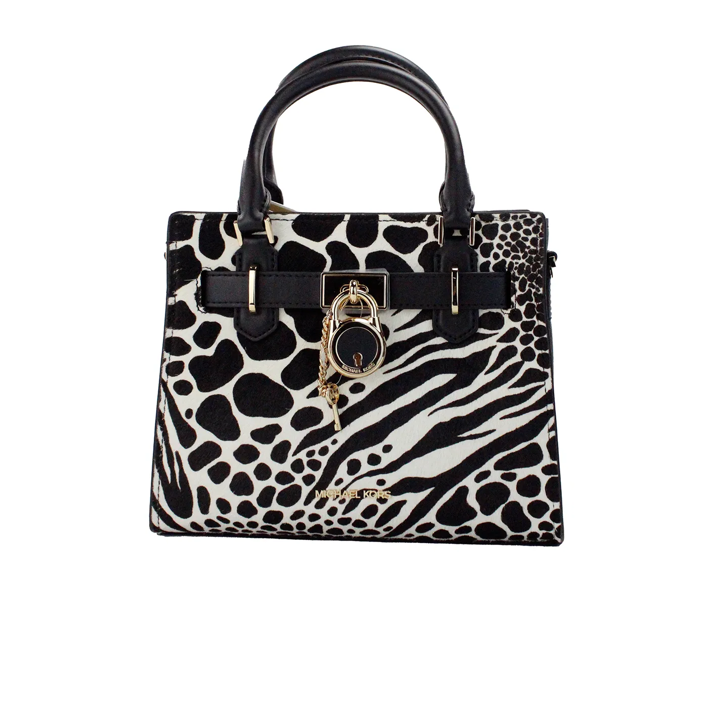 Michael Kors Women's Hamilton Small Black Haircalf Leather Satchel Crossbody Bag
