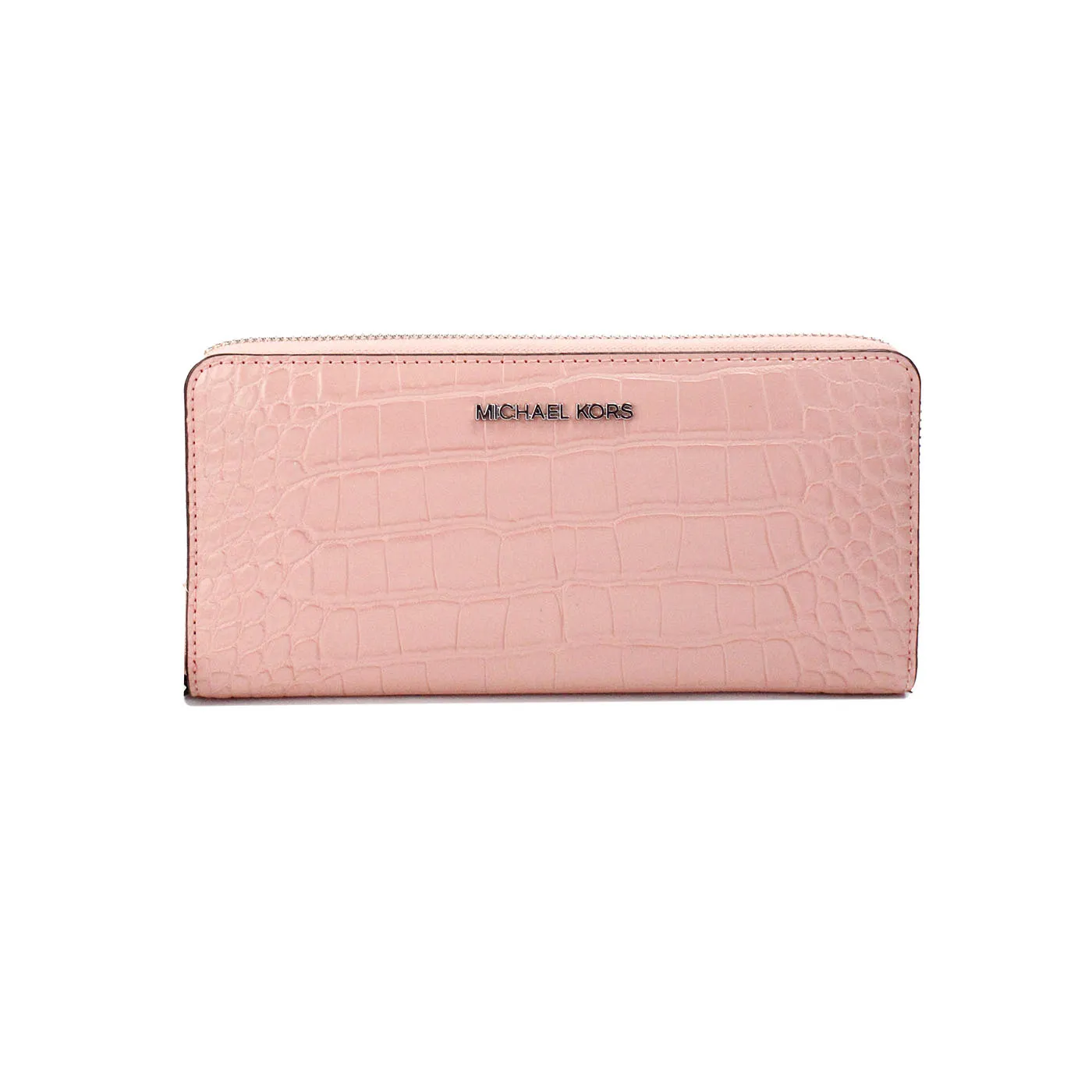 Michael Kors Women's Jet Set Large Pink Animal Print Leather Continental Wrist Wallet