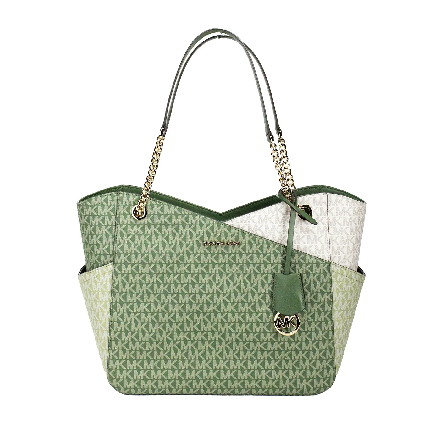 Michael Kors Women's Jet Set Large Fern Green X Cross Chain Shoulder Tote Handbag