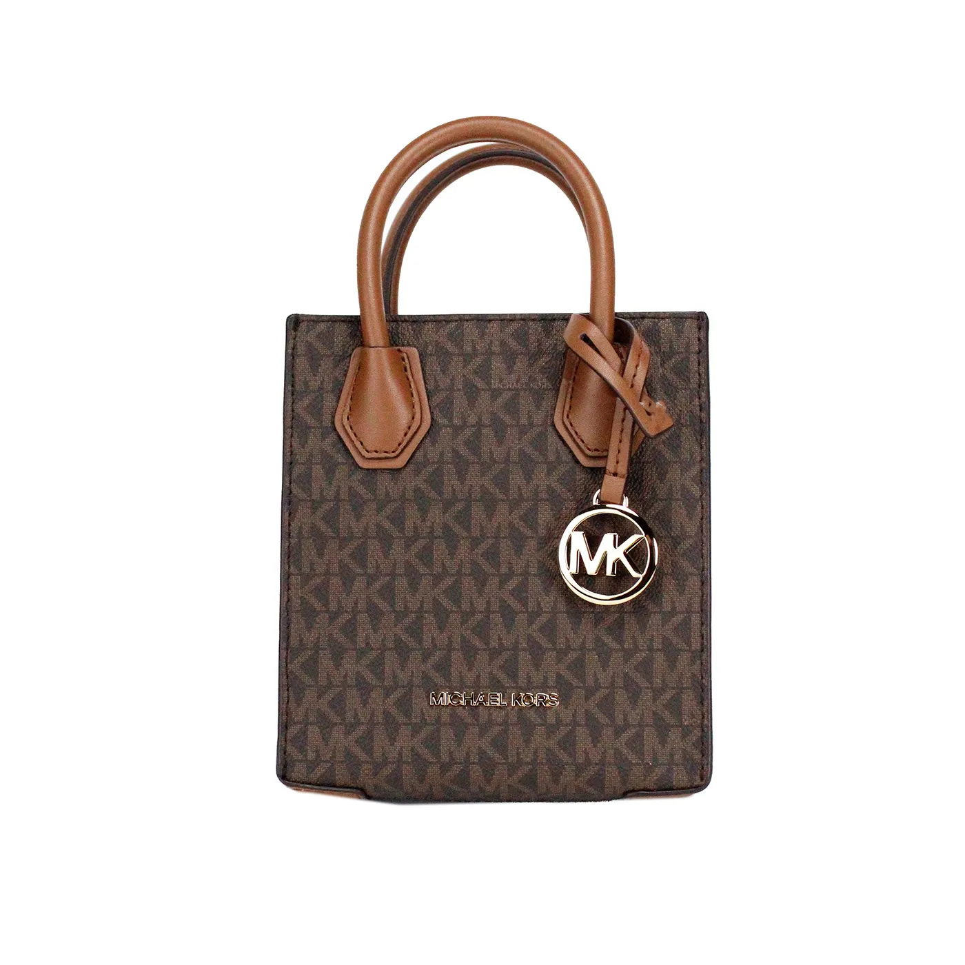 Michael Kors Women's Mercer XS Brown Signature PVC North South Shopper Crossbody Bag