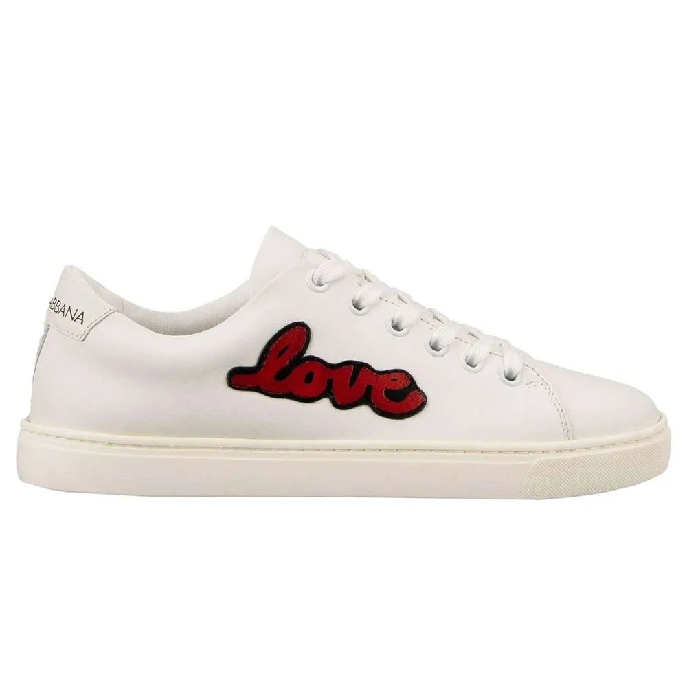 Dolce & Gabbana Women's Chic White Calfskin Sneakers with Love Accents