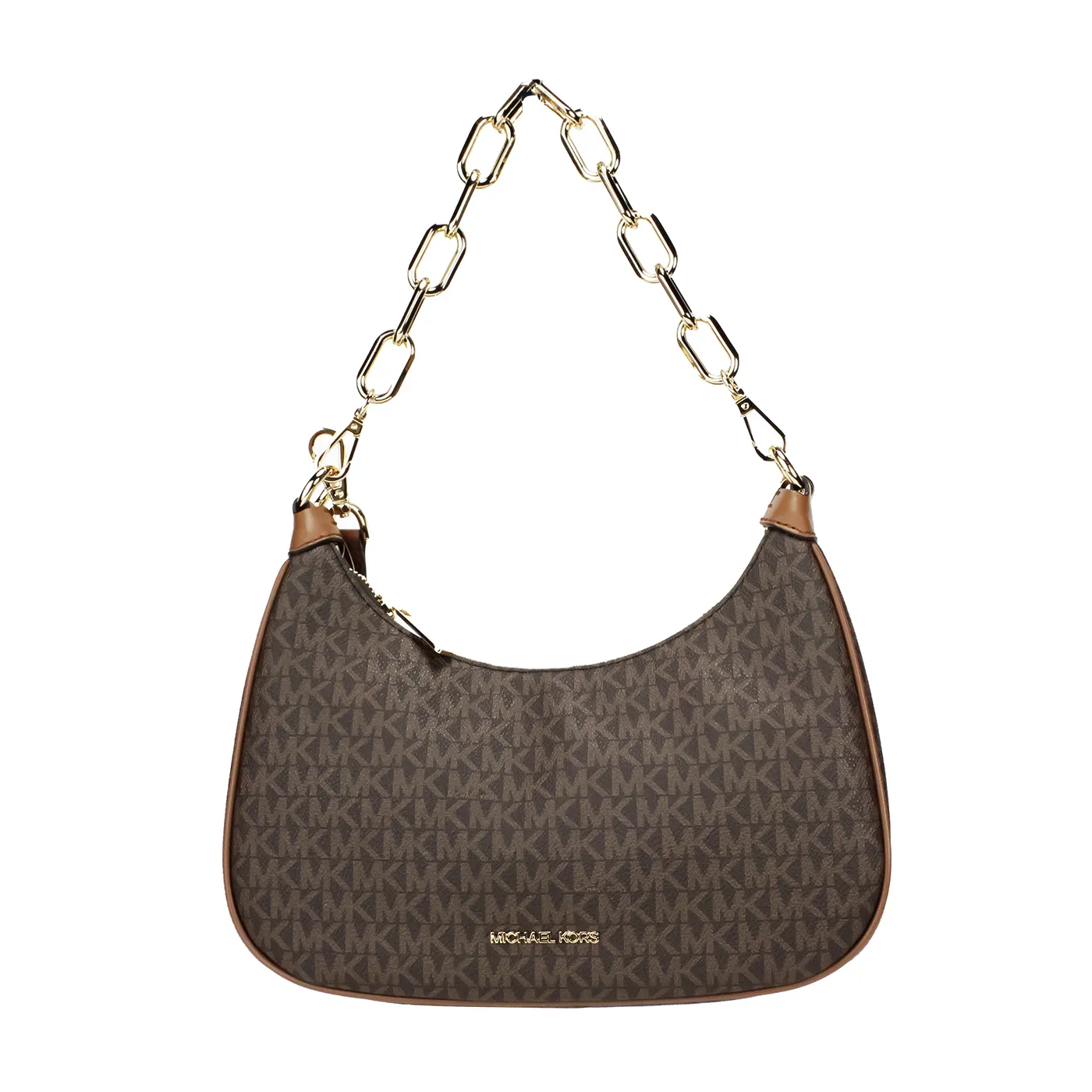 Michael Kors Women's Cora Large Brown PVC Zip Pouchette Chain Shoulder Crossbody Bag