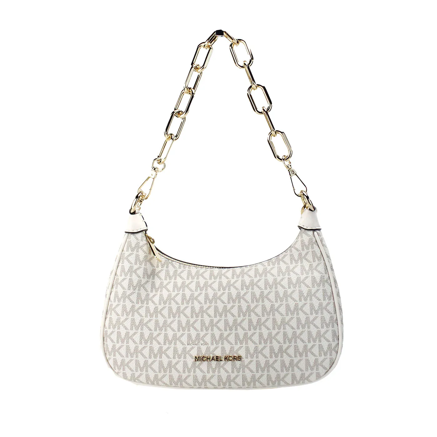 Michael Kors Women's Cora Medium Light Cream Signature PVC Zip Pouchette Crossbody Bag