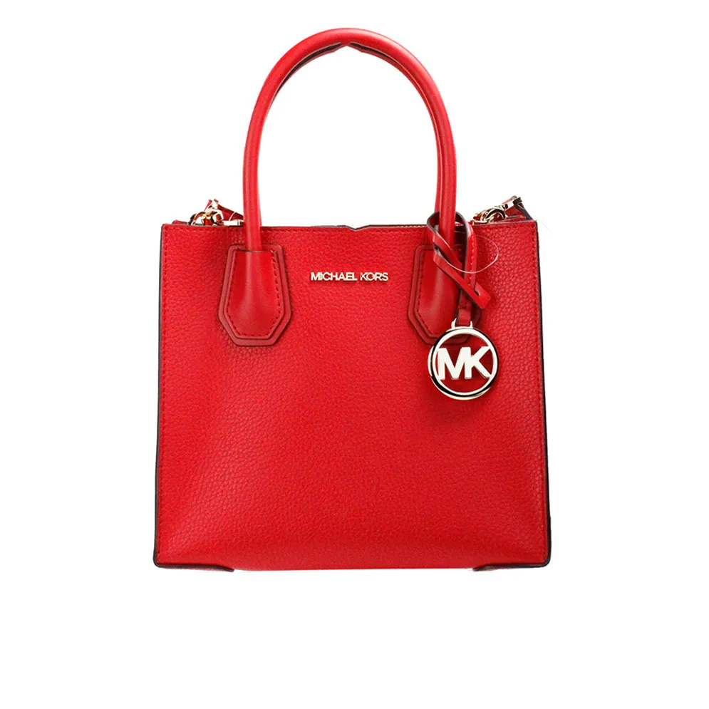 Michael Kors Women's Mercer Medium Bright Red Pebble Leather Messenger Crossbody Bag