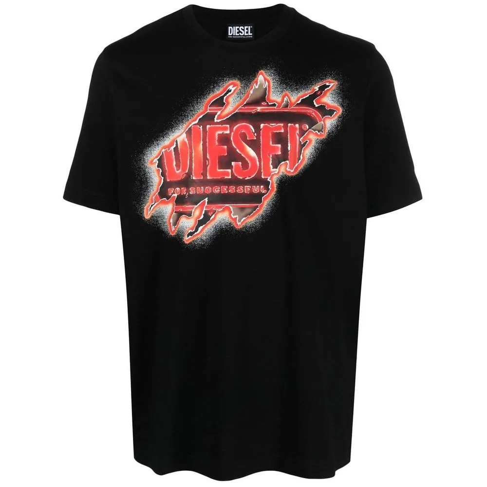 Diesel Men's Black Cotton Tee with Vibrant Chest Print