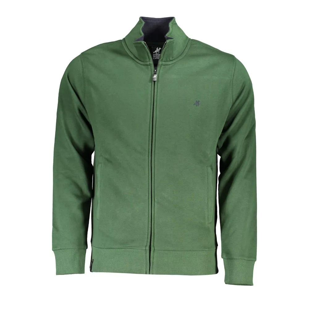 U.S. Grand Polo Men's Chic Green Embroidered Zip Sweatshirt