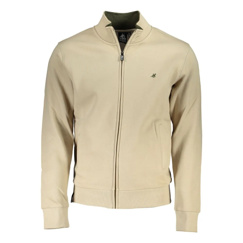 U.S. Grand Polo Men's Beige Zip-Up Sweatshirt with Embroidery Detail