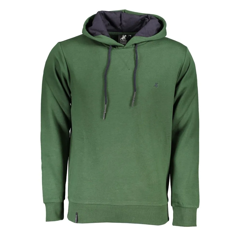 U.S. Grand Polo Men's Elegant Green Hooded Sweatshirt with Embroidery