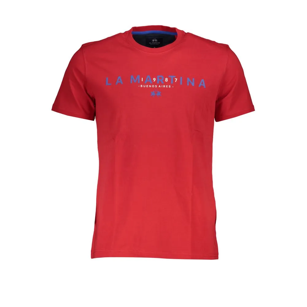 La Martina Men's Elegant Pink Crew Neck Cotton Tee