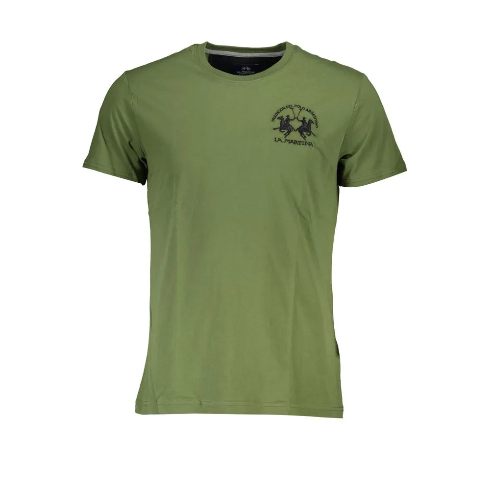 La Martina Men's Elegant Green Crew Neck Cotton Tee