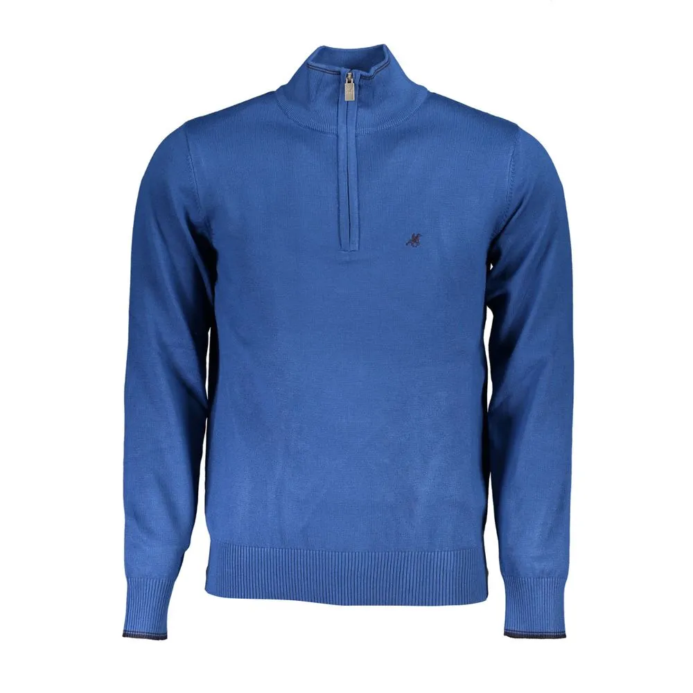 U.S. Grand Polo Men's Elegant Half-Zip Blue Sweater with Embroidery Detail