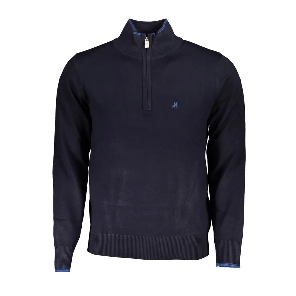 U.S. Grand Polo Men's Elegant Half Zip Blue Sweater with Contrast Details
