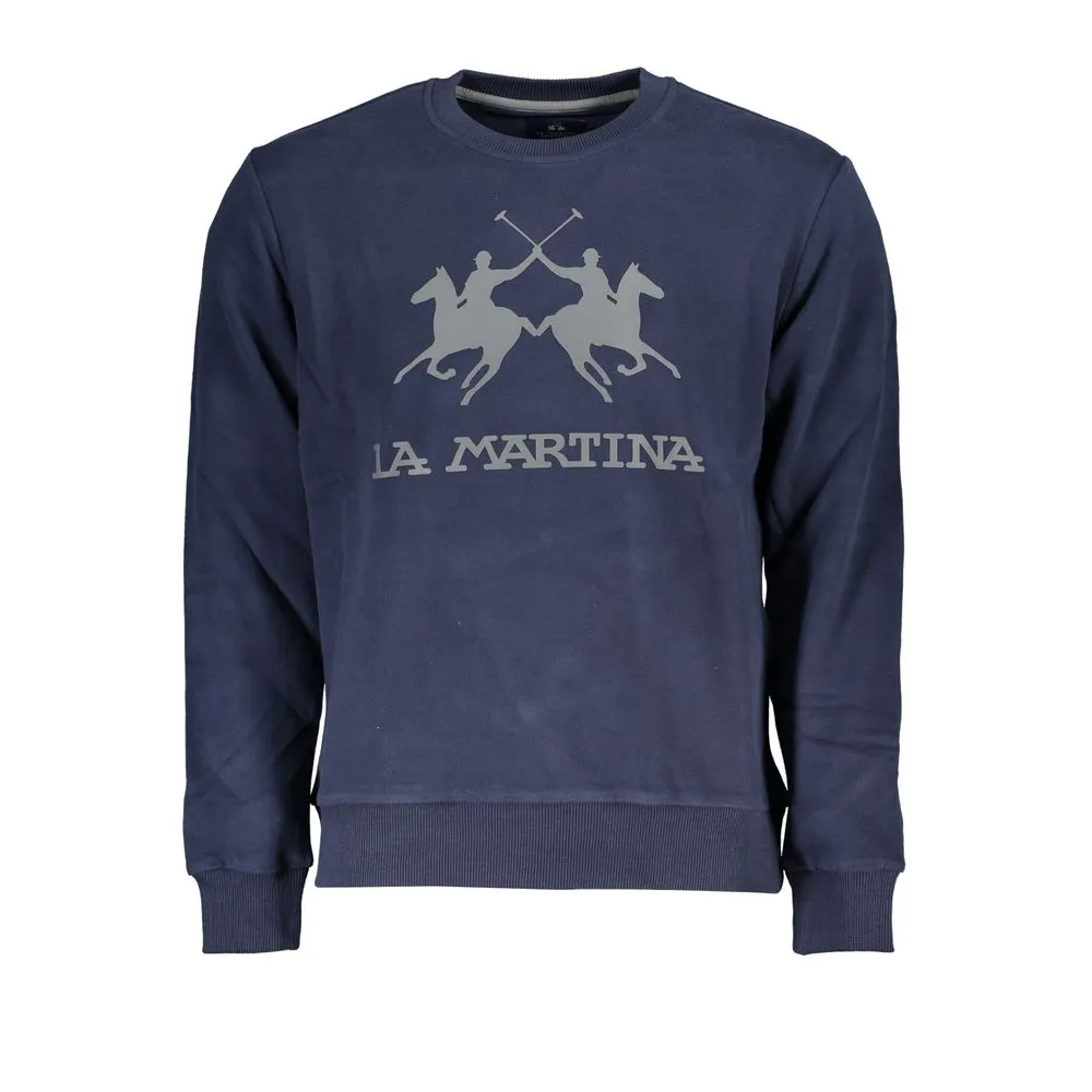 La Martina Men's Elegant Blue Crew Neck Cotton Sweatshirt