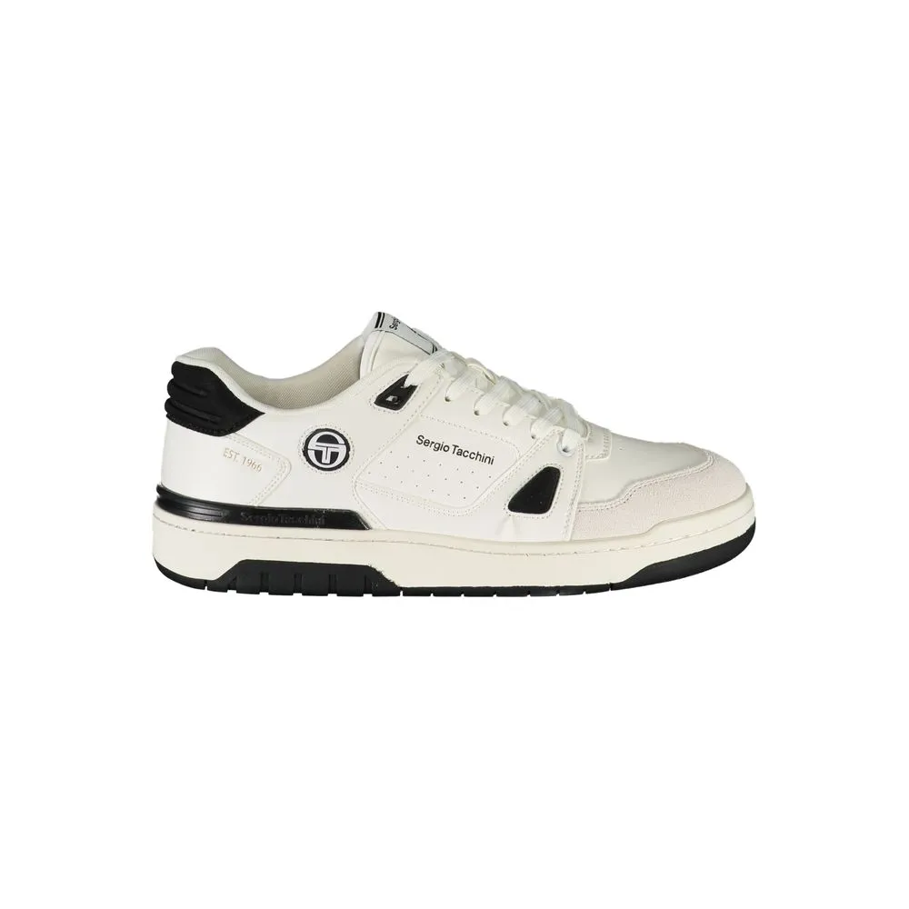 Sergio Tacchini Men's Sleek White Lace-up Sneakers with Contrast Details