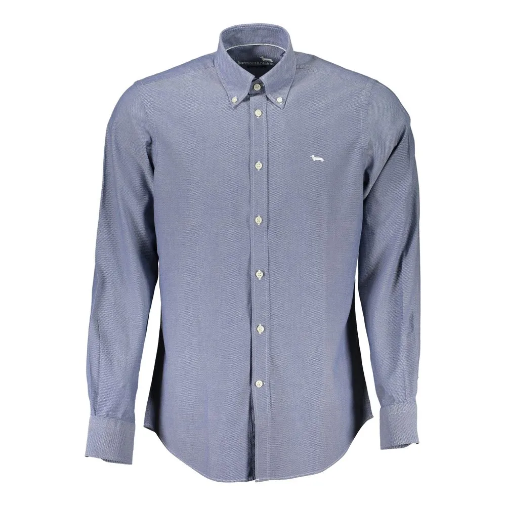 Harmont & Blaine Men's Elegant Blue Button-Down Organic Cotton Shirt