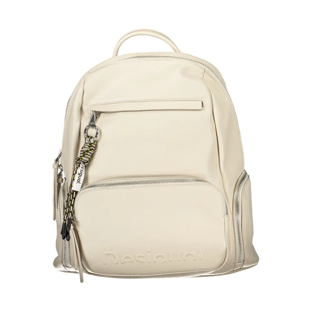 Desigual Women's Chic Beige Everyday Backpack with Contrasting Details