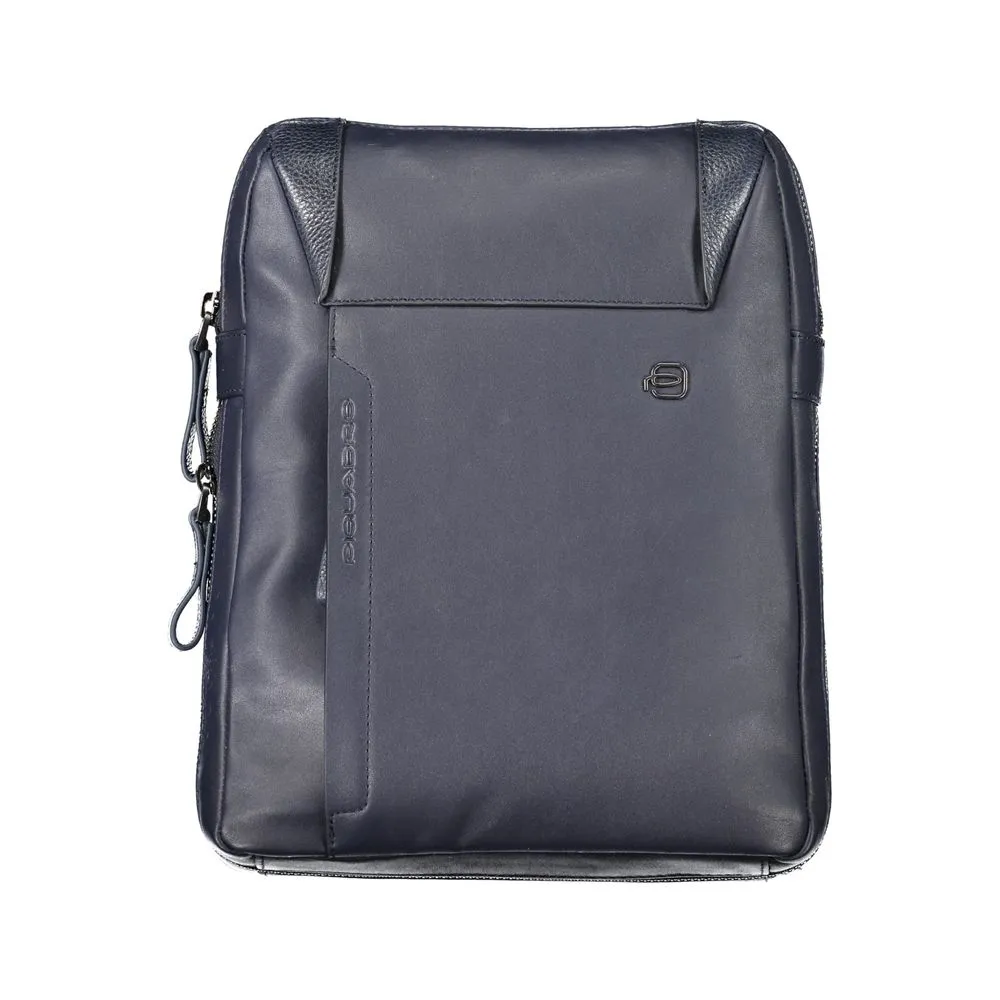 Piquadro Men's Elegant Blue Leather Shoulder Bag with Adjustable Strap