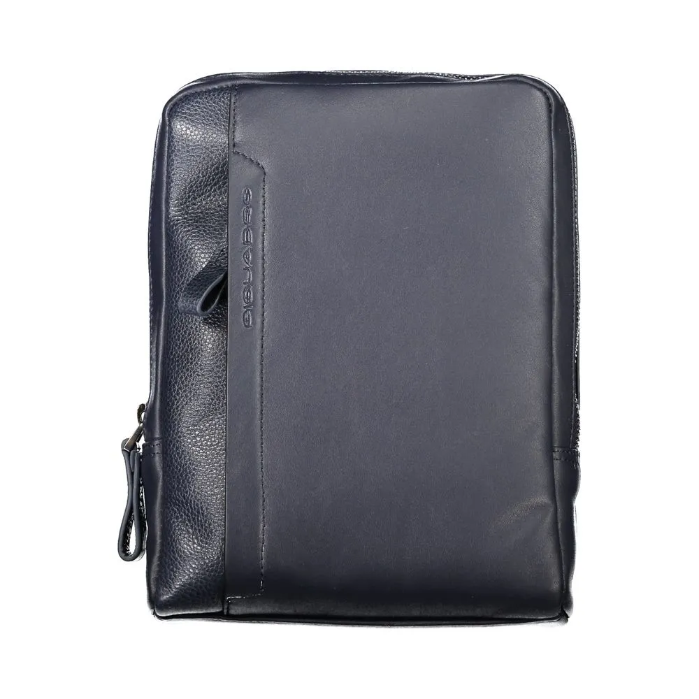 Piquadro Men's Sleek Blue Leather Shoulder Bag with Contrast Detail