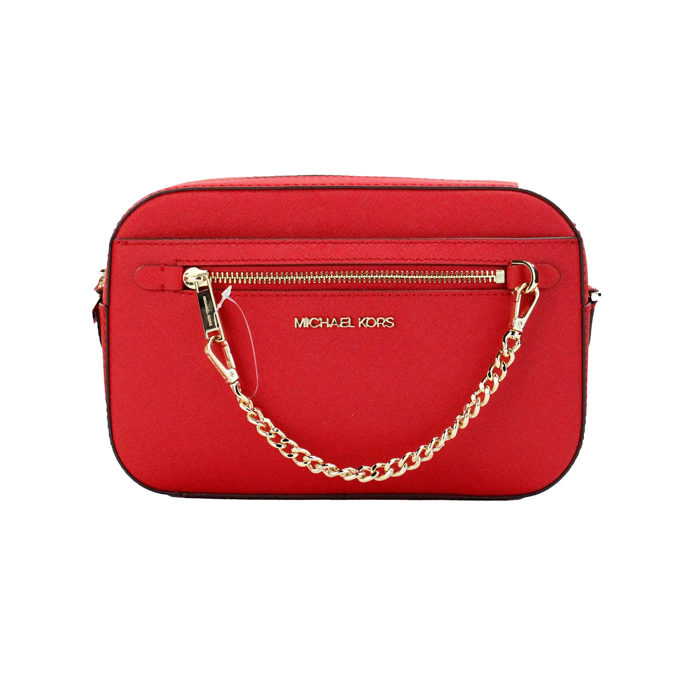 Michael Kors Women's Jet Set Large East West Bright Red Leather Zip Chain Crossbody Bag
