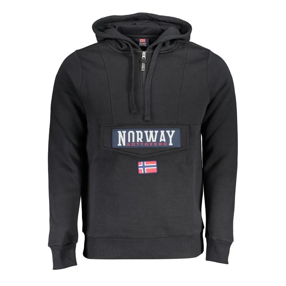 Norway 1963 Men's Sleek Hooded Fleece Sweatshirt in Black