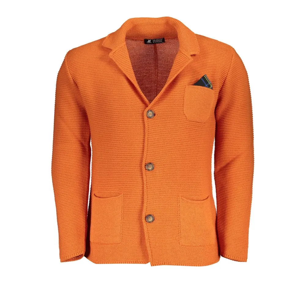 U.S. Grand Polo Men's Orange Pocketed Cardigan Sweater