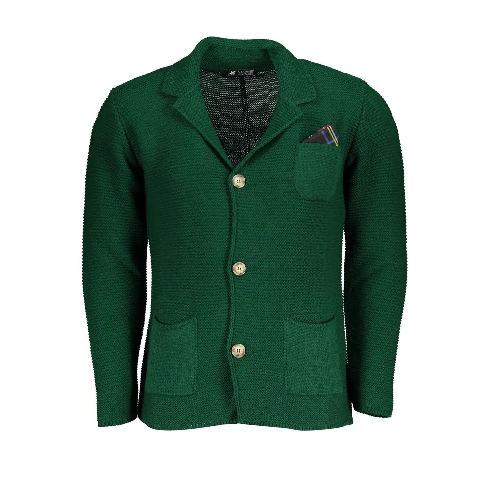 U.S. Grand Polo Men's Elegant Green Cardigan with Pockets