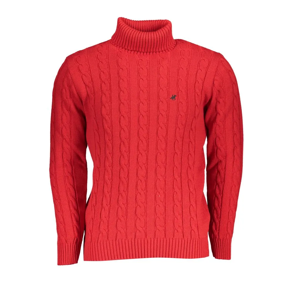 U.S. Grand Polo Men's Elegant Turtleneck Twisted Sweater in Pink
