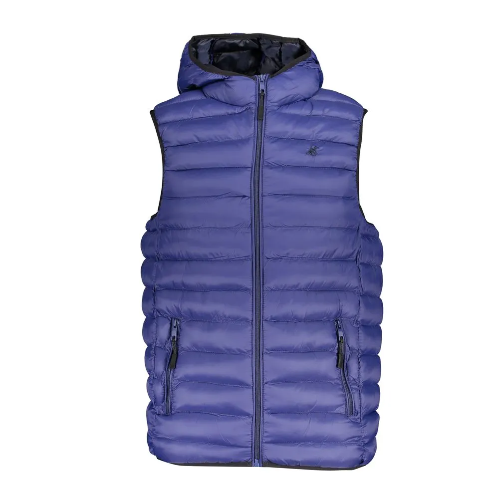 U.S. Grand Polo Men's Sleeveless Hooded Blue Jacket with Embroidery Detail