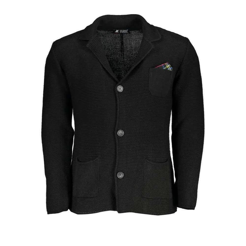 U.S. Grand Polo Men's Elegant Black Cardigan with Subtle Logo Detail