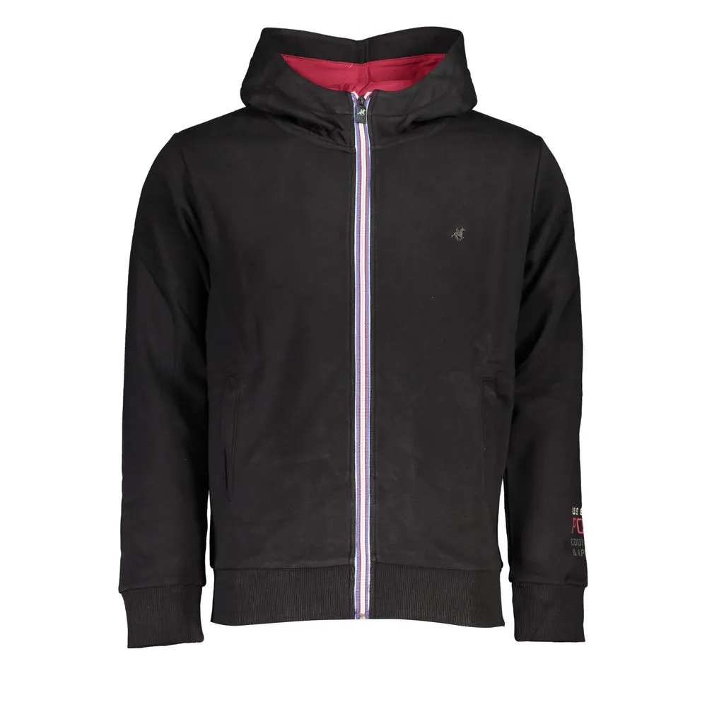U.S. Grand Polo Men's Sleek Black Fleece Hooded Sweatshirt