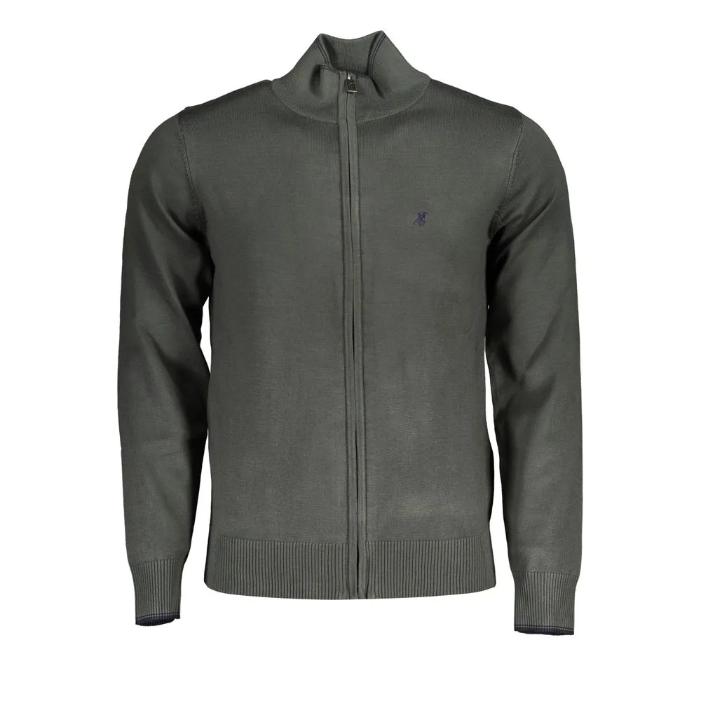 U.S. Grand Polo Men's Chic Contrast Zip Cardigan with Embroidered Logo