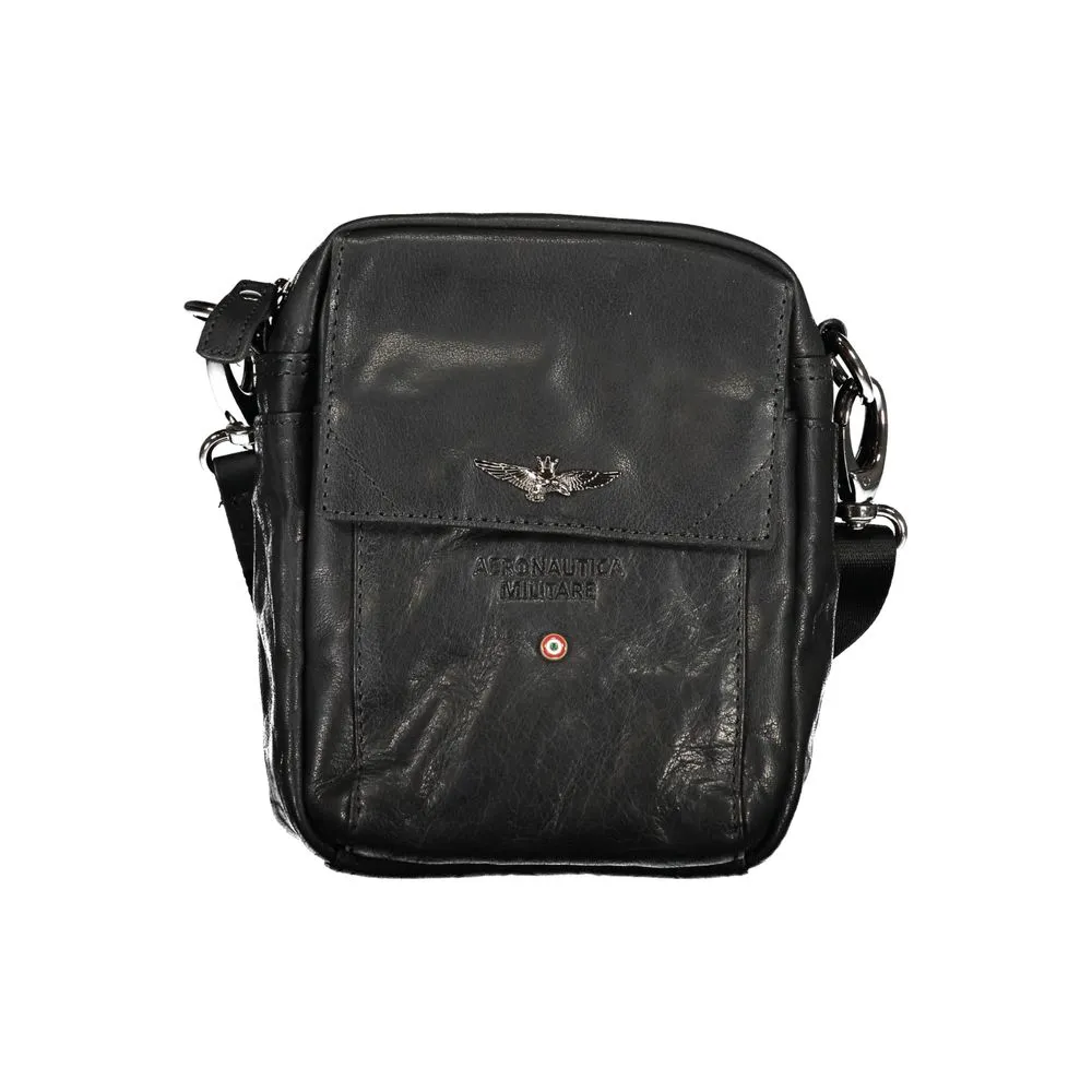 Aeronautica Militare Men's Sleek Black Leather Shoulder Bag