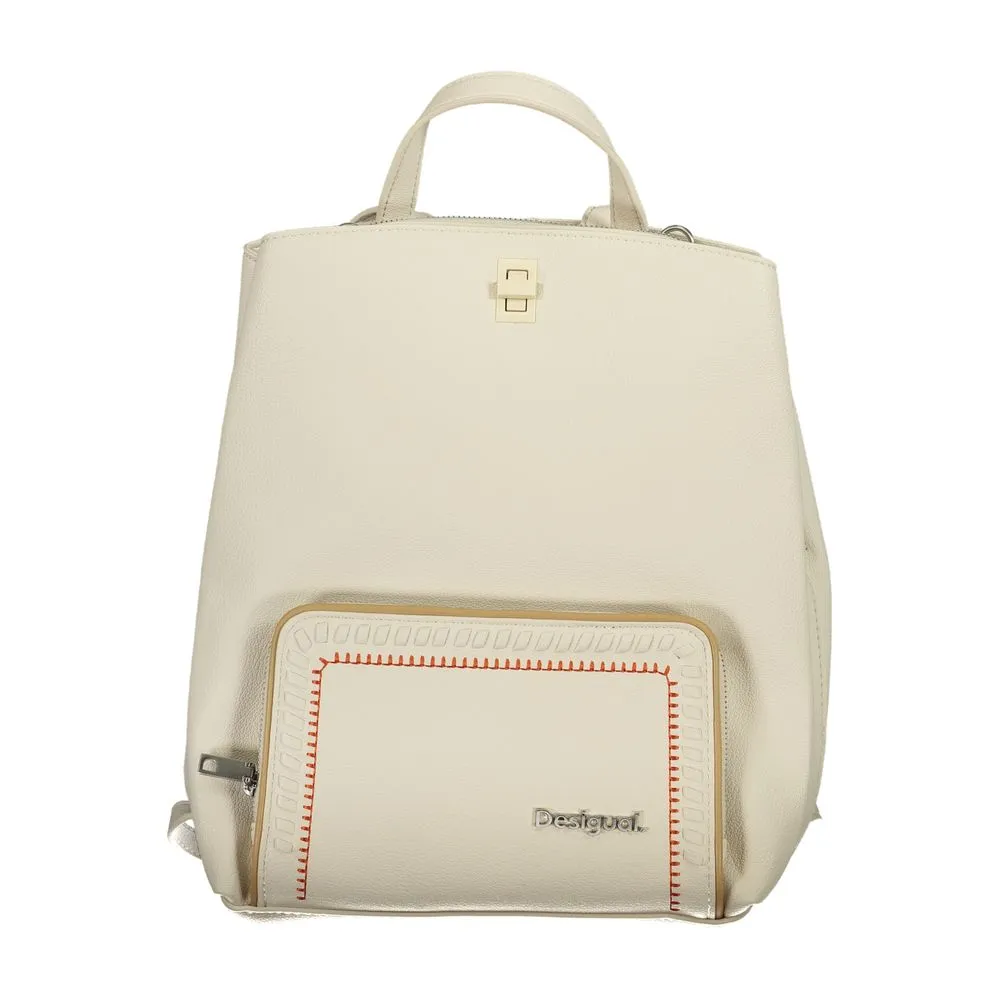 Desigual Women's Elegant White Backpack with Contrast Details