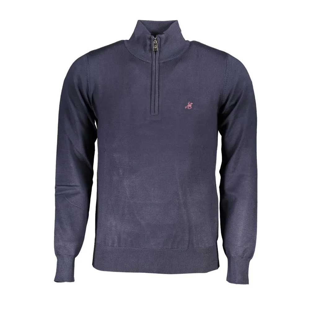 U.S. Grand Polo Men's Elegant Half-Zip Blue Sweater with Embroidered Logo