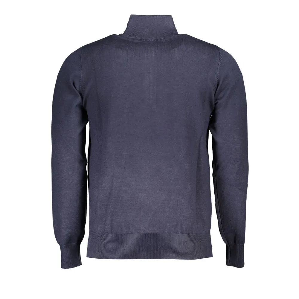 U.S. Grand Polo Men's Elegant Half-Zip Blue Sweater with Embroidered Logo