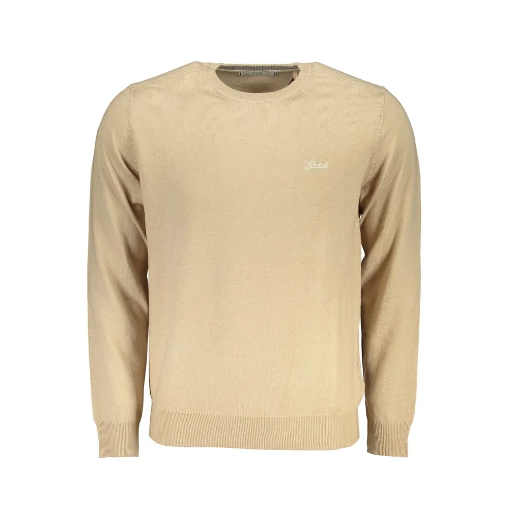 Guess Jeans Men's Chic Beige Crew Neck Embroidered Sweater